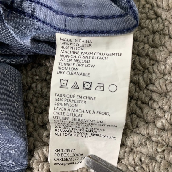 Prana Mens Shirt Size Large Blue Embroidered Short Sleeves Button Up‎ Pockets - Picture 10 of 11